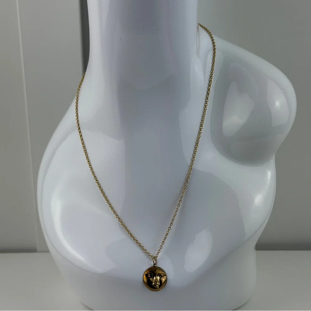 "Antique" Faux Gold Moon Face Charm Pendant Necklace Celestial Boho Witchy Goth! - Picture 3 of 16